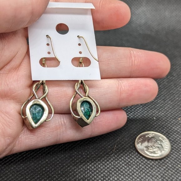 Large Emerald and Sterling Earrings - Picture 3 of 4